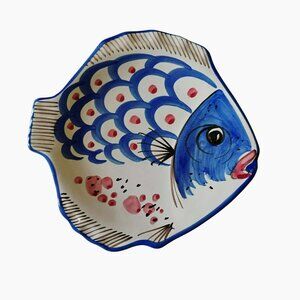 Vintage Solimene Vietri Fish Shaped Plate Plaque Art Pottery Hand Painted Italy